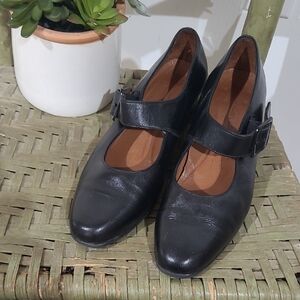 Foot Thrills By Clinic Tasha Womens Block Heel Black Leather Mary Jane Size 8M